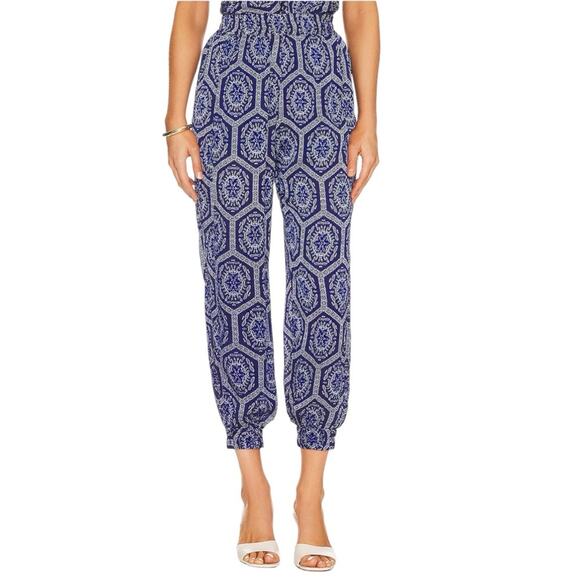 MISA Los Angeles Noomi Pants Size XS Lapis Tile Blue Boho Printed Joggers NWOT - Picture 3 of 10